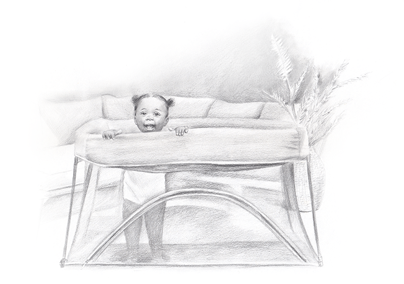Baby in Pack n Play Illustration