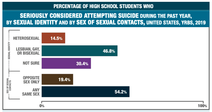 YRBS School Survey Chart of high school students who seriously considered attempting suicide during the past year by sexual identity