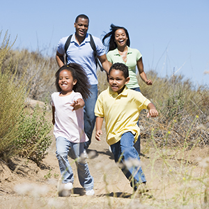 Healthy children running outside